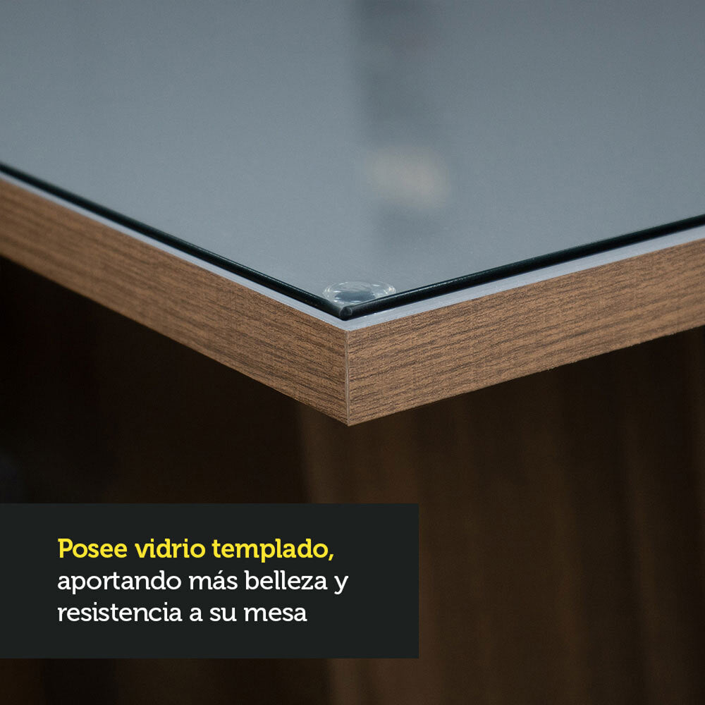 Mesa de Comedor Cuadrada 4 Puestos Tablero de Madera y Cristal Marrón/Gris Madesa
