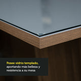 Mesa de Comedor Cuadrada 4 Puestos - Tablero de Madera y Cristal