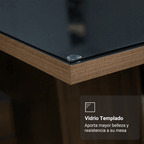 Mesa de Comedor Rectangular 6 Puestos con Tablero de Madera y Cristal MarrónNegro