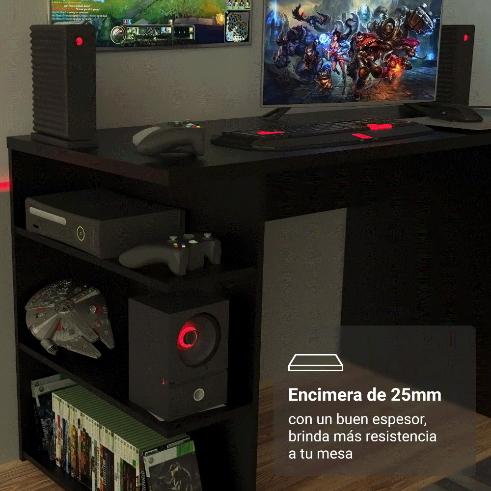 Escritorio Gamer Moderno para PC y Consola Negro