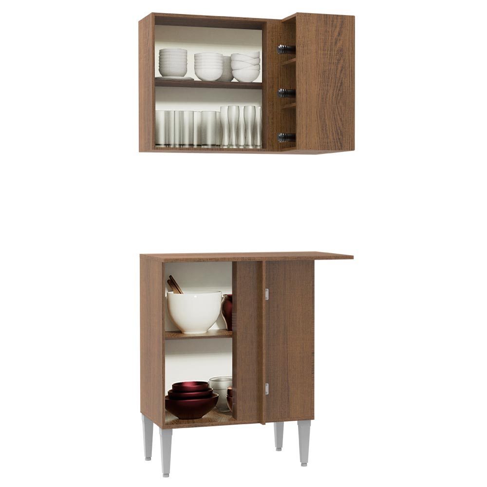 Kit Mueble de Cocina Superior y Mueble Bajo de Esquina Emilly Marrón