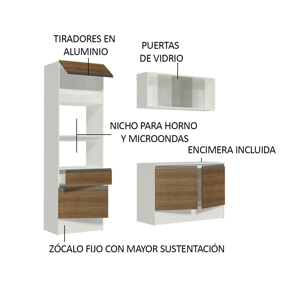 Cocina Integral Topazio 1.80 m con Encimera Blanco/Marrón