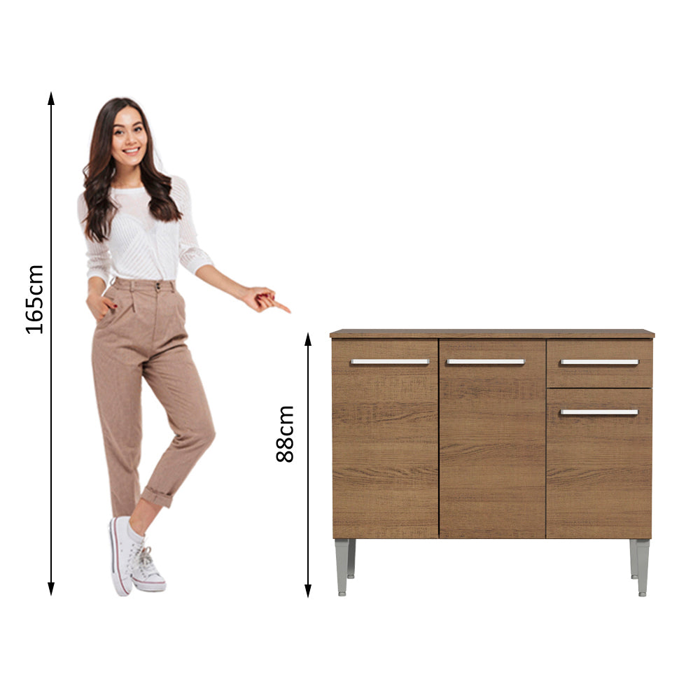 Mueble de Cocina Emilly 1.05 m 3 Puertas 1 Cajón con Encimera de MDP Marrón
