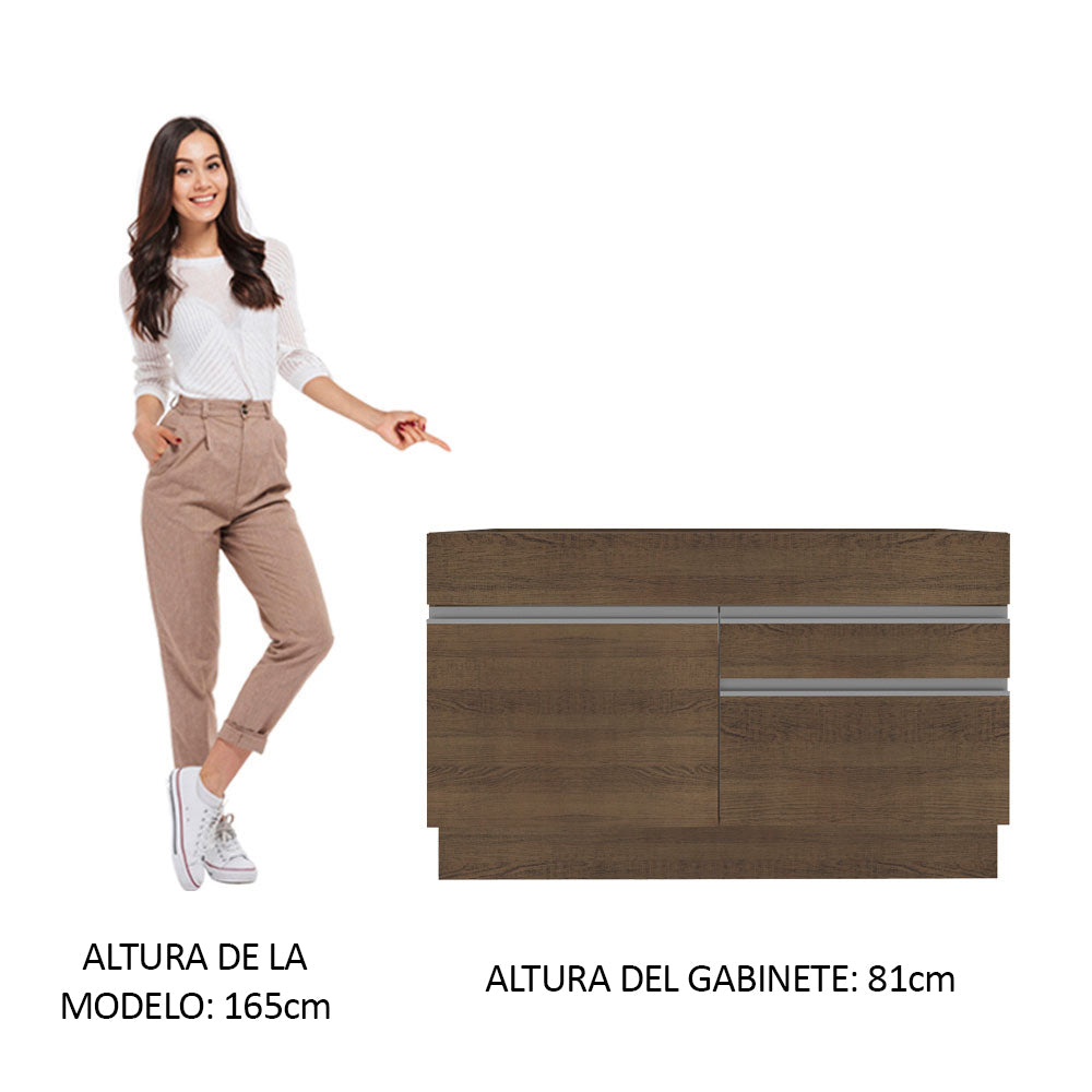 Mueble de Cocina Bajo Glamy 1.20 m 1 Puerta 2 Cajones Marrón
