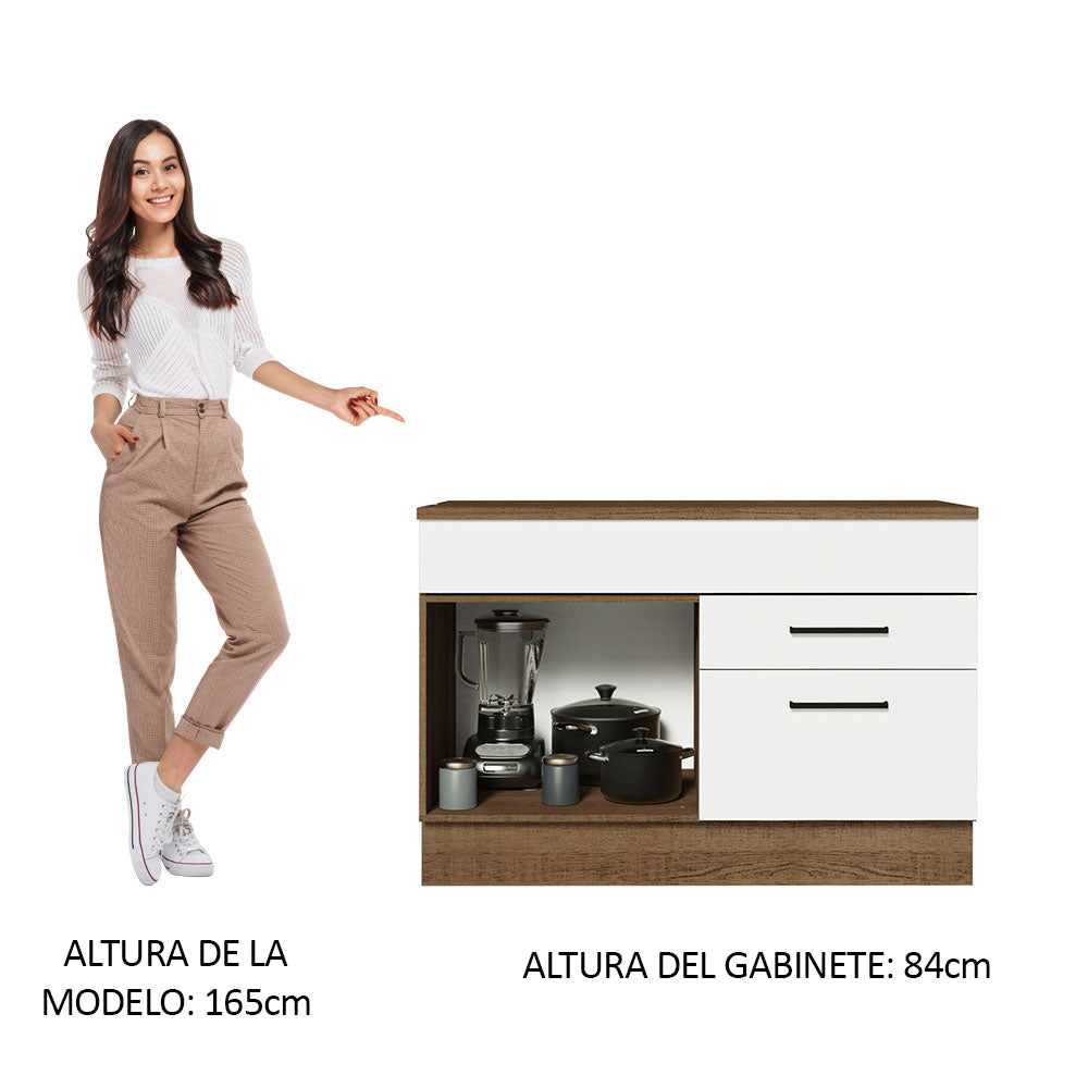 Mueble de Cocina Bajo Agata 1.20 m 1 Puerta 2 Cajones con Encimera Marrón/Blanco