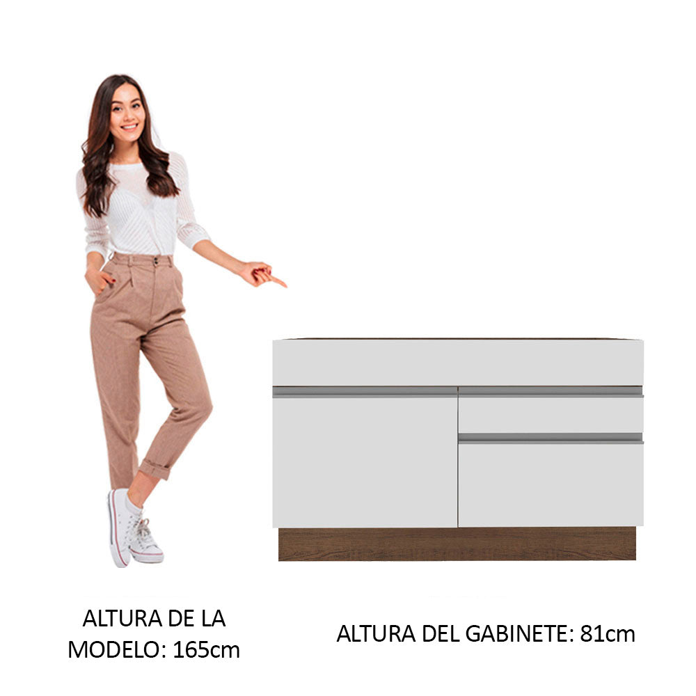 Mueble de Cocina Bajo Glamy 1.20 m 1 Puerta 2 Cajones Marrón/Blanco