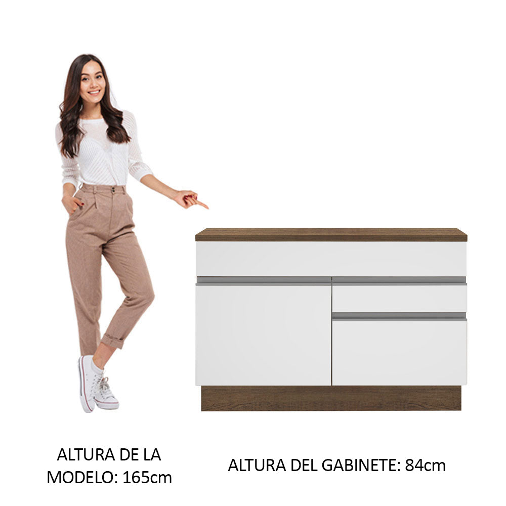 Mueble de Cocina Bajo Glamy 1.20 m 1 Puerta 2 Cajones con Encimera Marrón/Blanco