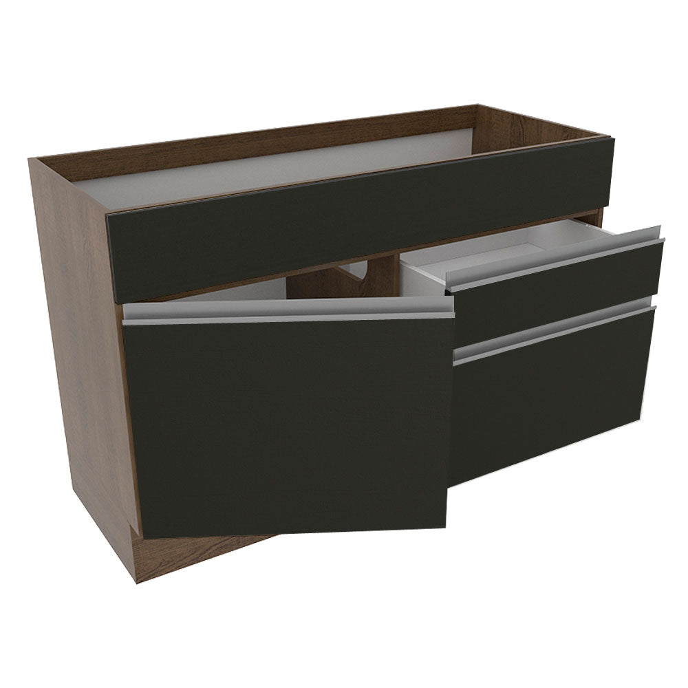 Gabinete Bajo de Lavaplatos 120cm 1 Puerta 2 Cajones Marrón/Negro (Sin Mesón y Sin Lavaplatos) Glamy