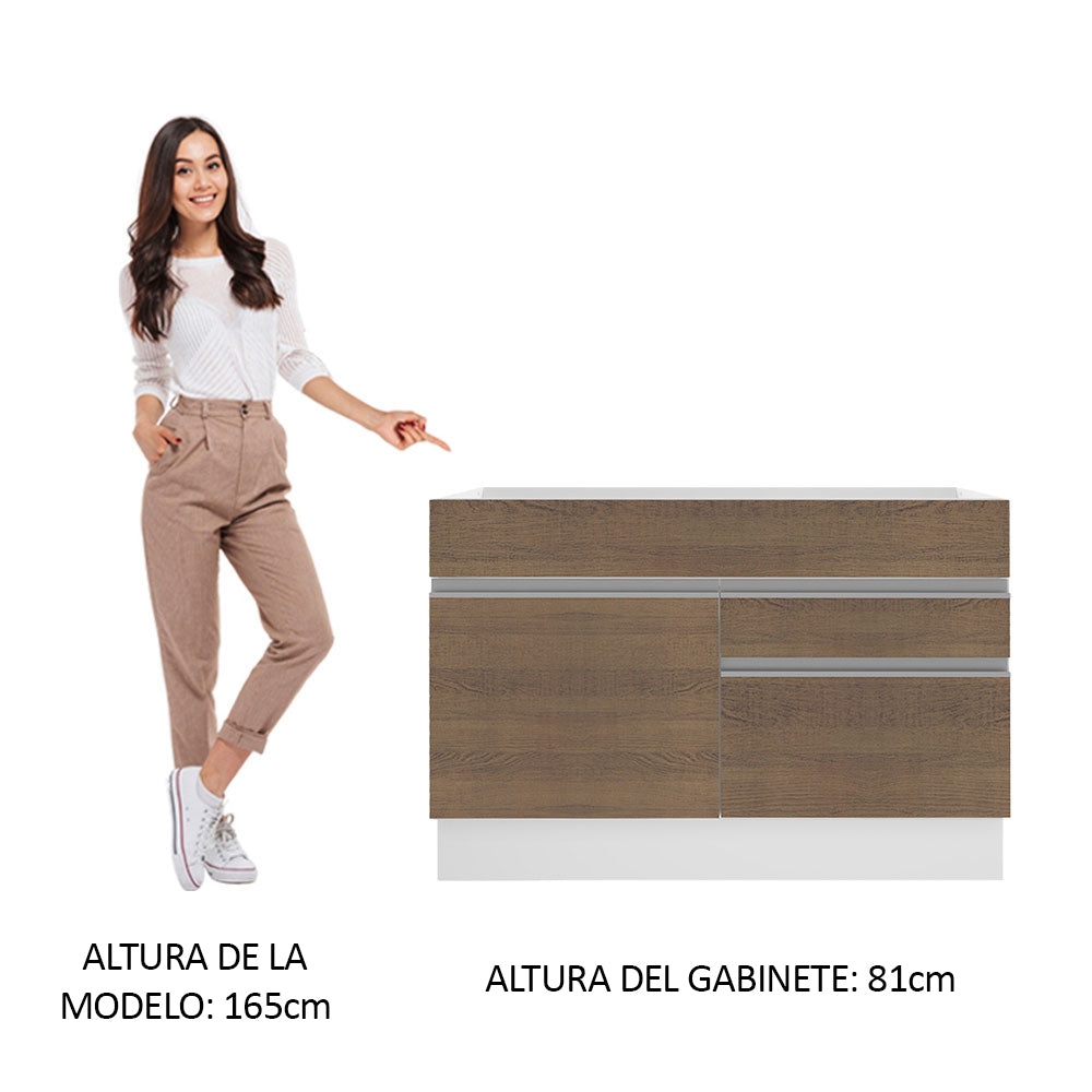 Mueble de Cocina Bajo Glamy 1.20 m 1 Puerta 2 Cajones Blanco/Marrón