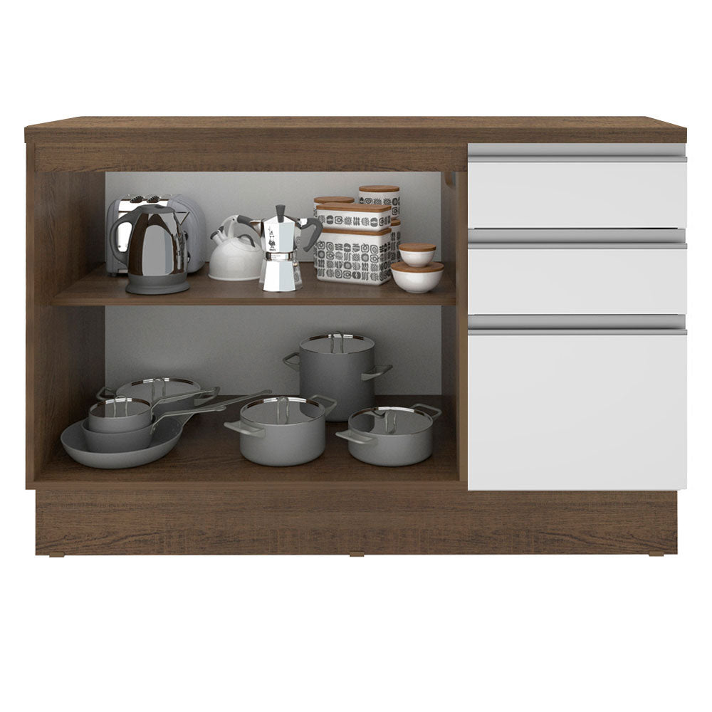 Mueble de Cocina Bajo Glamy 1.20 m 2 Puertas 3 Cajones con Encimera Marrón/Blanco