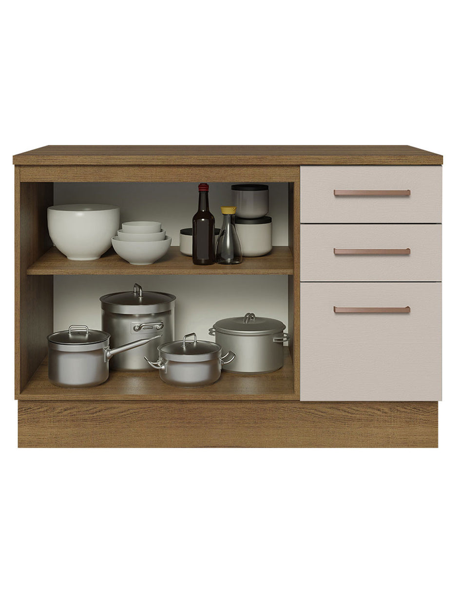 Mueble de Cocina Bajo Agata 1.20 m 2 Puertas 3 Cajones con Encimera Marrón/Crema