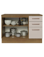 Mueble de Cocina Bajo Agata 1.20 m 2 Puertas 3 Cajones con Encimera Marrón/Crema