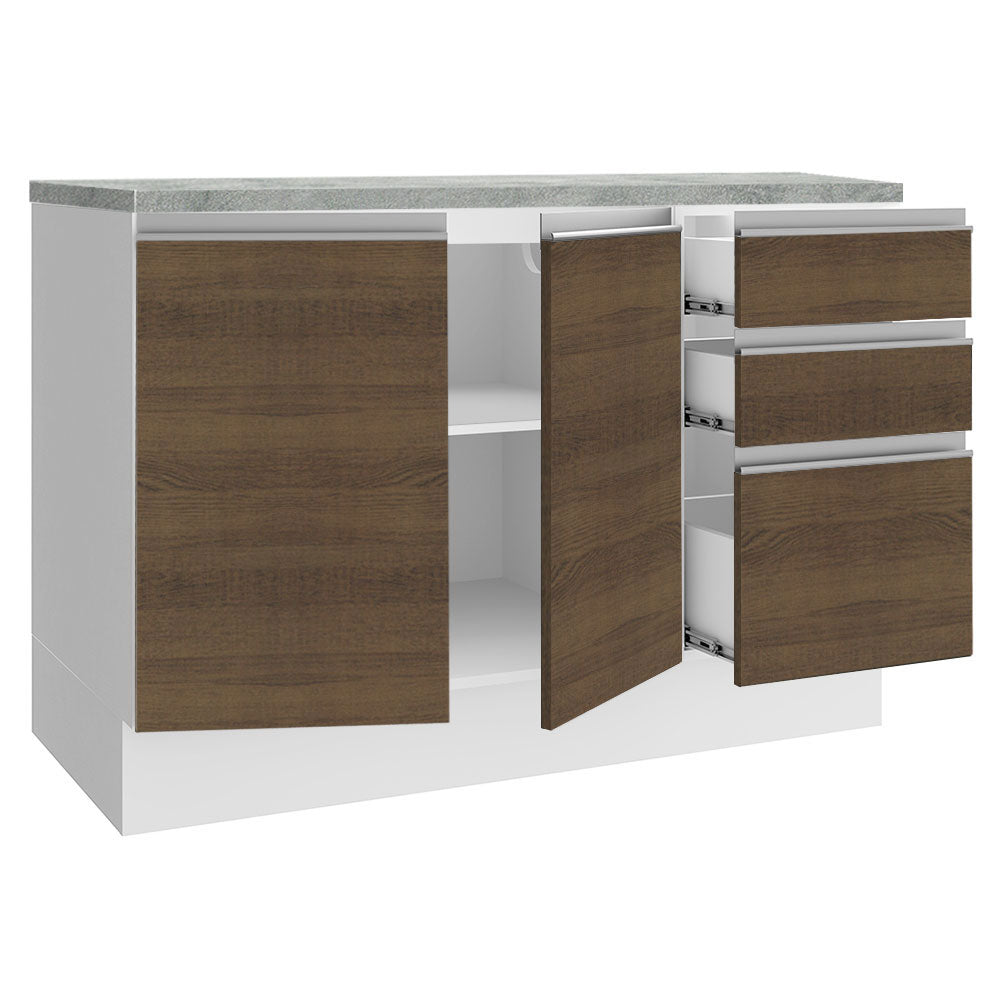 Mueble de Cocina Bajo Glamy 1.20 m 2 Puertas 3 Cajones con Encimera