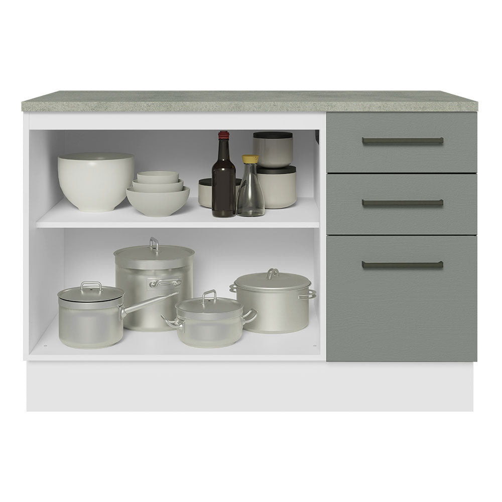 Mueble de Cocina Bajo Agata 1.20 m 2 Puertas 3 Cajones con Encimera Blanco/Gris