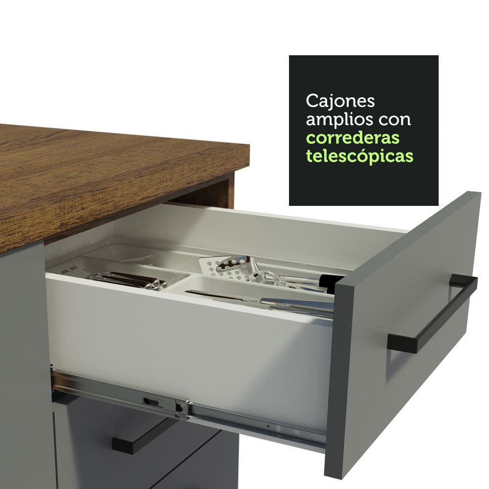 Mueble de Cocina Bajo Agata 1.20 m 2 Puertas 3 Cajones Marrón/Gris