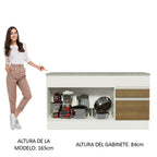 Mueble de Cocina Bajo Glamy 1.50 m 2 Puertas 2 Cajones con Encimera Blanco/Marrón