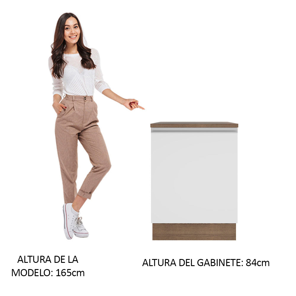 Mueble de Cocina Bajo Glamy 60 cm 1 Puerta Marrón/Blanco