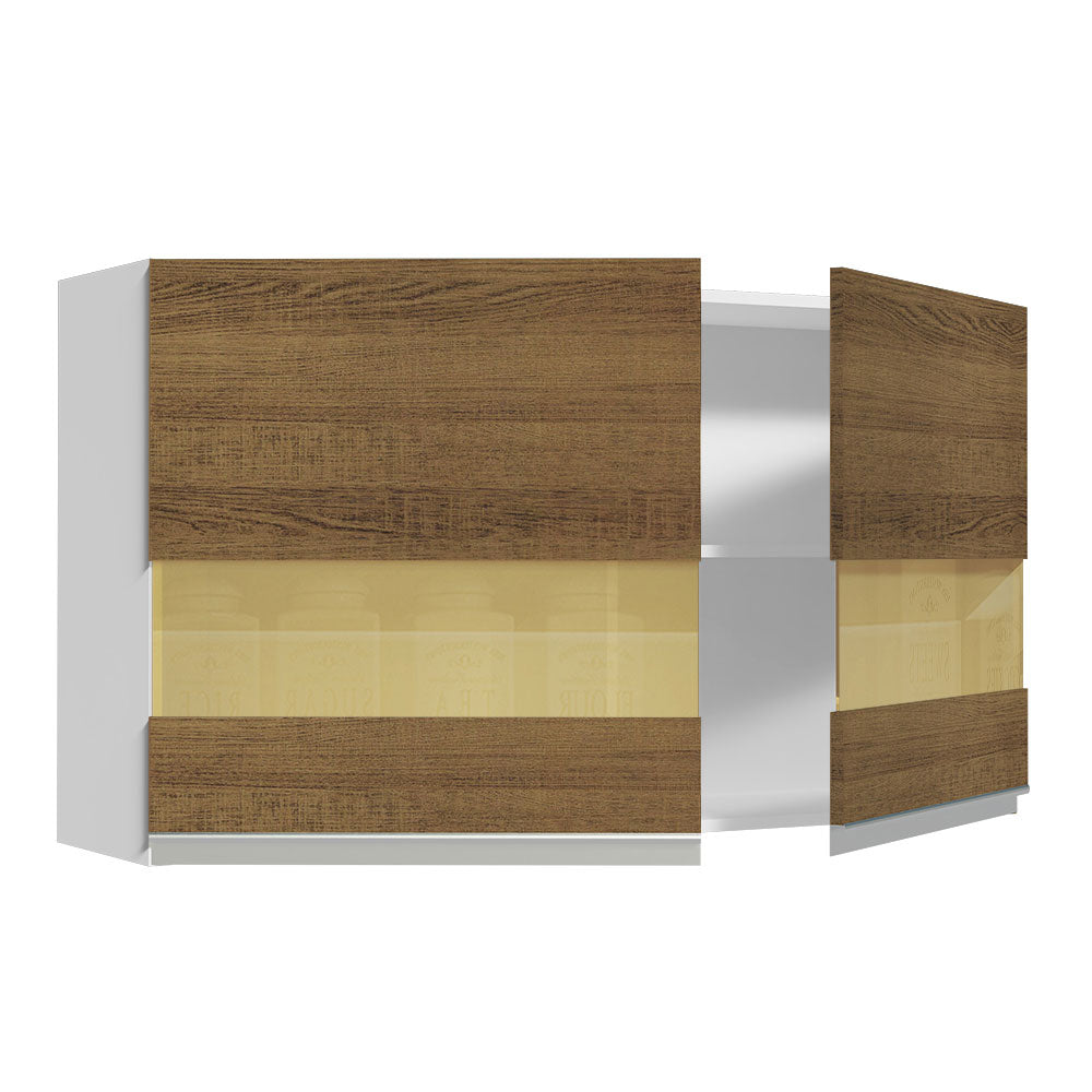 Mueble de Cocina Superior Glamy 1.20 m 2 Puertas con Cristal Reflex Blanco/Marrón