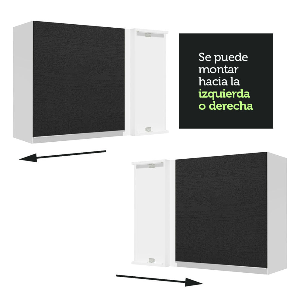 Mueble de Cocina Superior de Esquina Glamy 1 Puerta Blanco/Negro