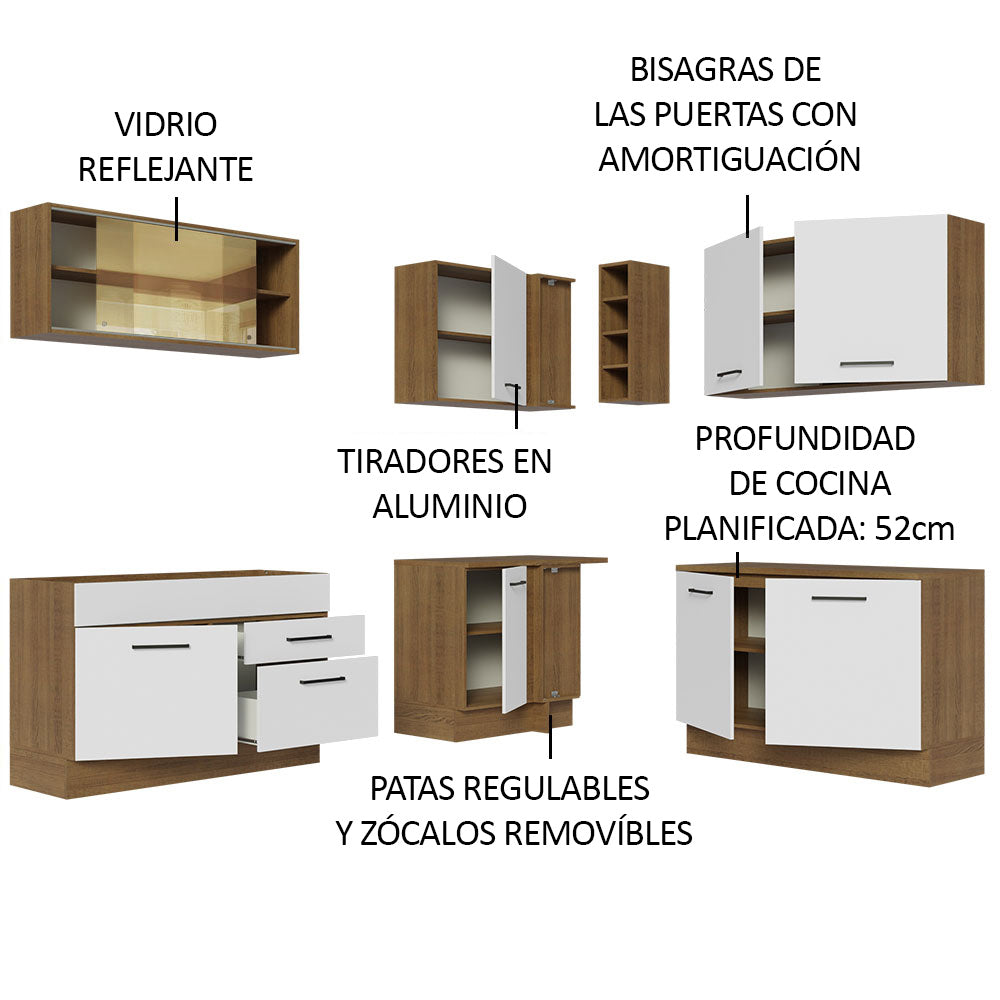 Cocina Integral de Esquina Agata 3.90 m Marrón/Blanco 01