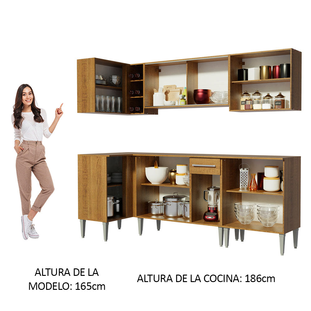Cocina Integral de Esquina Emilly Play 2.90 m Marrón
