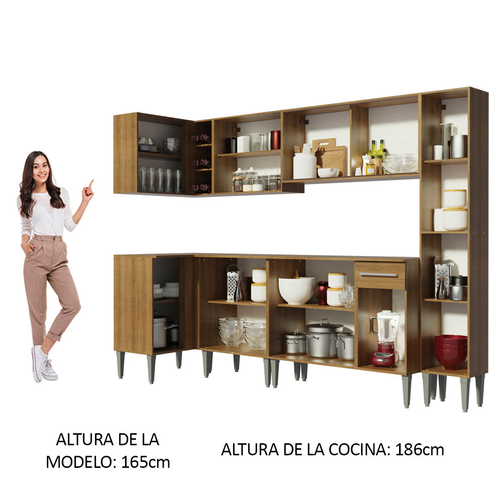Cocina Integral de Esquina Emilly Wave 3.25 m Marrón