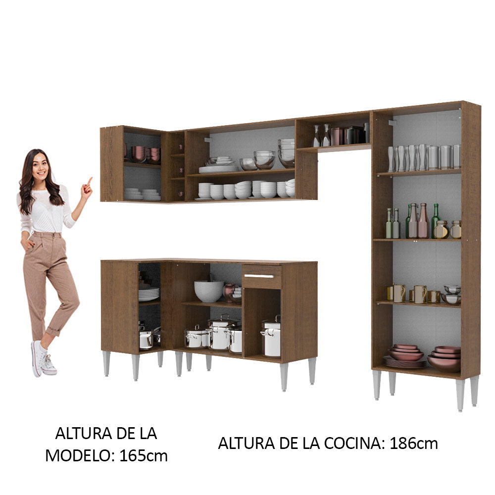 Cocina Integral de Esquina Emilly Sun 3.50 Metros Marrón