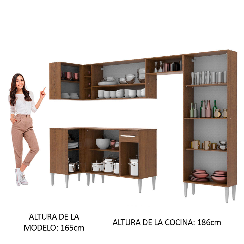 Cocina Integral de Esquina Emilly Sun 3.50 m Marrón/Blanco