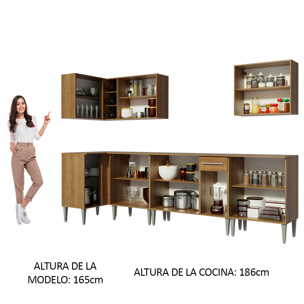 Cocina Integral de Esquina Emilly Rock 3.60 m Marrón