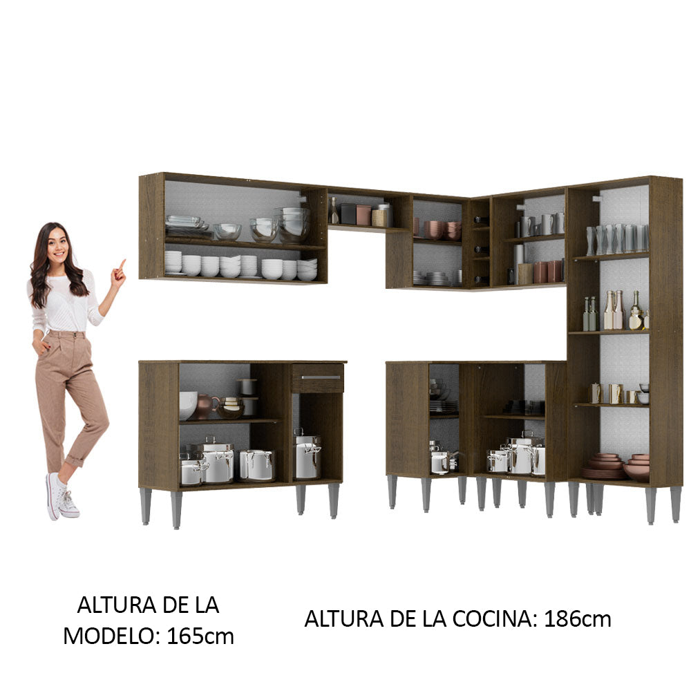 Cocina Integral de Esquina Emilly Ice 4.20 m Marrón/Negro