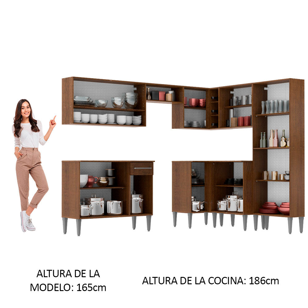 Cocina Integral de Esquina Emilly Ice 4.20 m Marrón/Gris