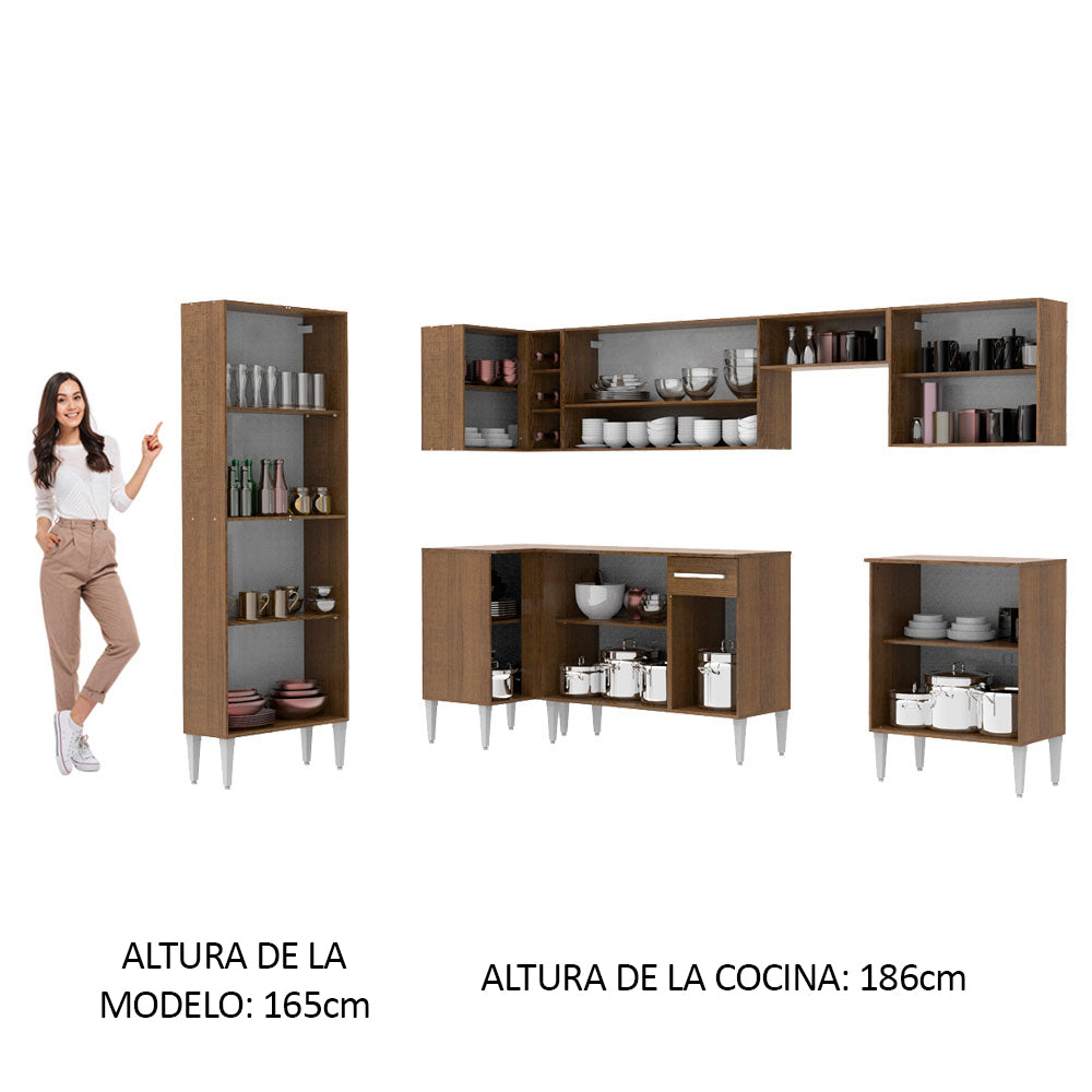 Cocina Integral de Esquina Emilly Moon 4.80 m Marrón/Negro