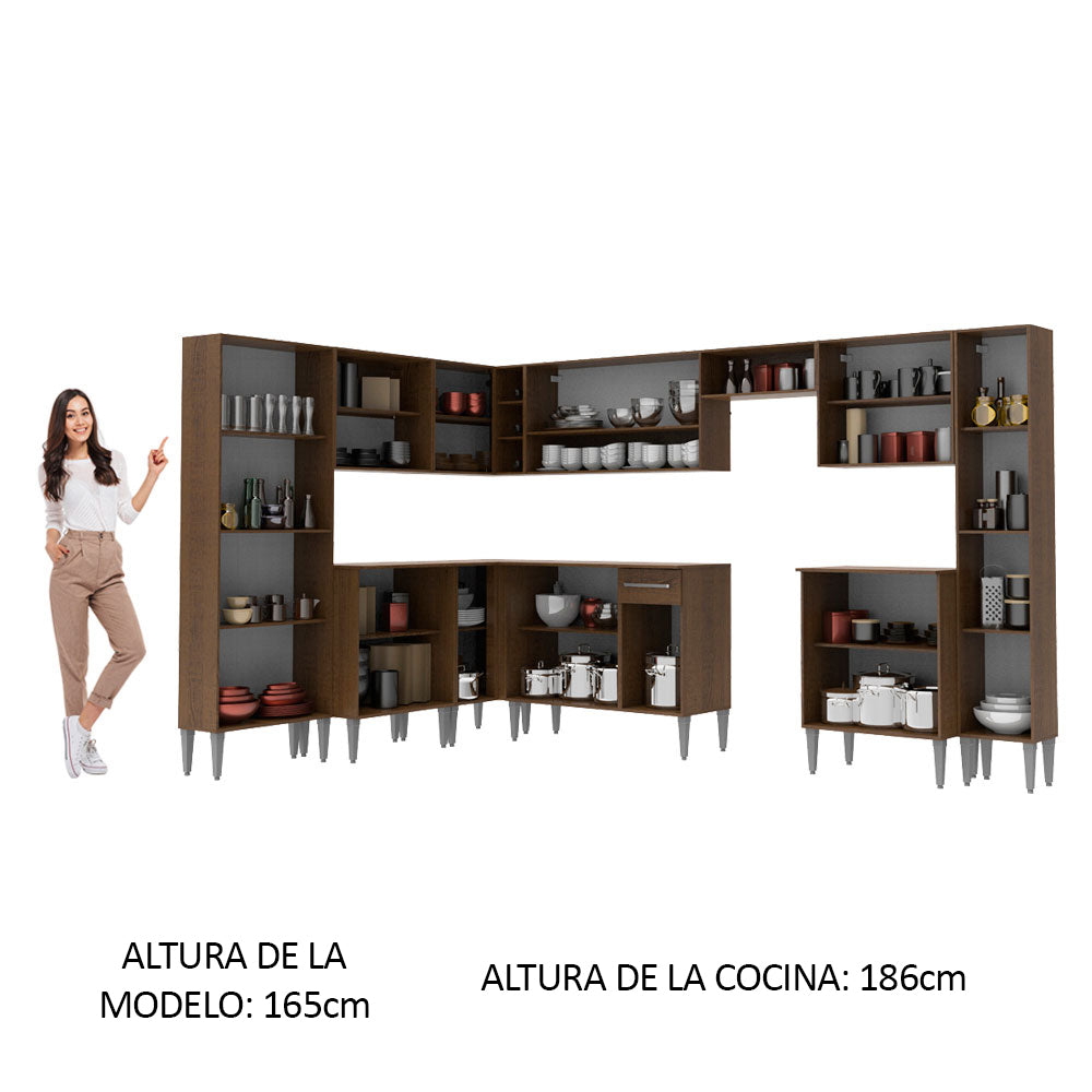 Cocina Integral de Esquina Emilly Big 5.15 Metros Marrón/Blanco