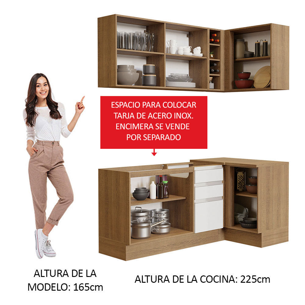 Cocina Integral de Esquina Glamy 2.70 m Marrón/Blanco 01