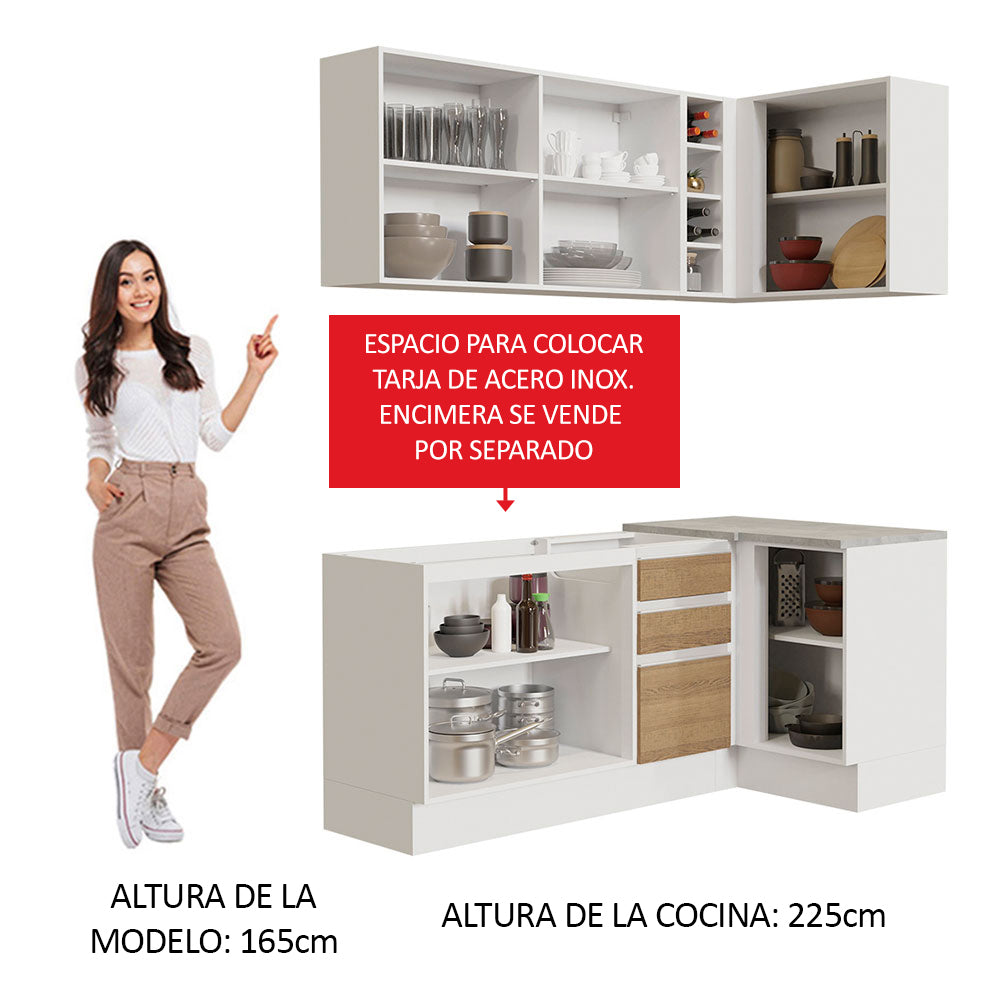 Cocina Integral de Esquina Glamy 2.70 m Blanco/Marrón 01
