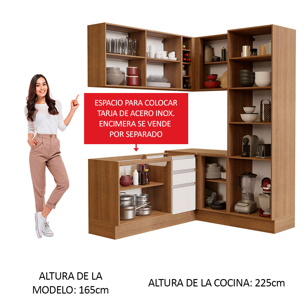 Cocina Integral de Esquina Glamy 3.30 m Marrón/Blanco 01