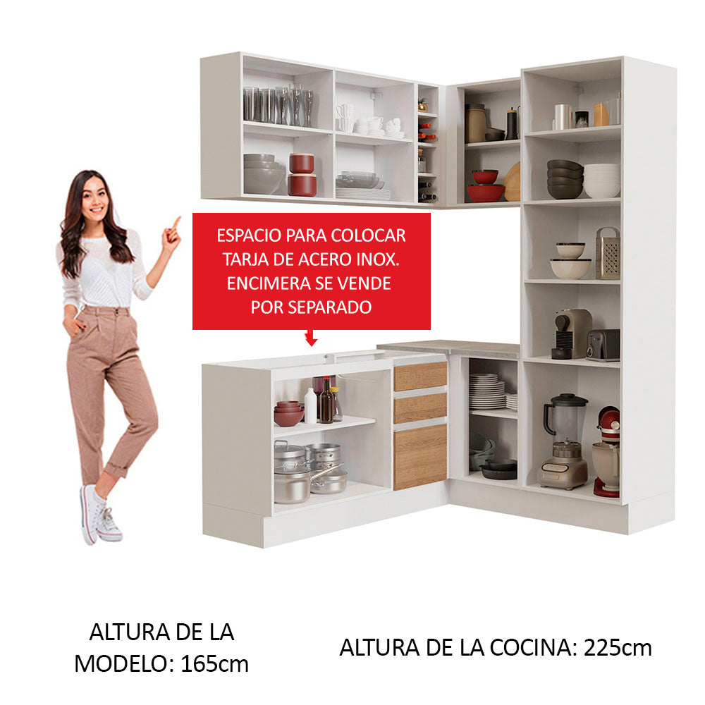 Cocina Integral de Esquina Glamy 3.30 m Blanco/Marrón 01
