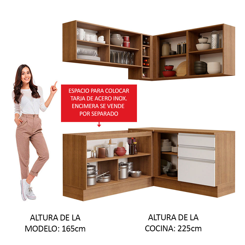 Cocina Integral de Esquina Glamy 3.30 m Marrón/Blanco 02