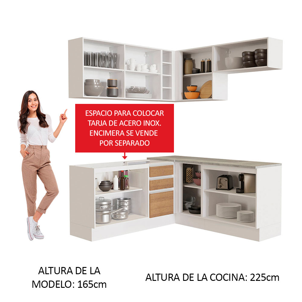 Cocina Integral de Esquina Glamy 3.50 m Blanco/Marrón 01