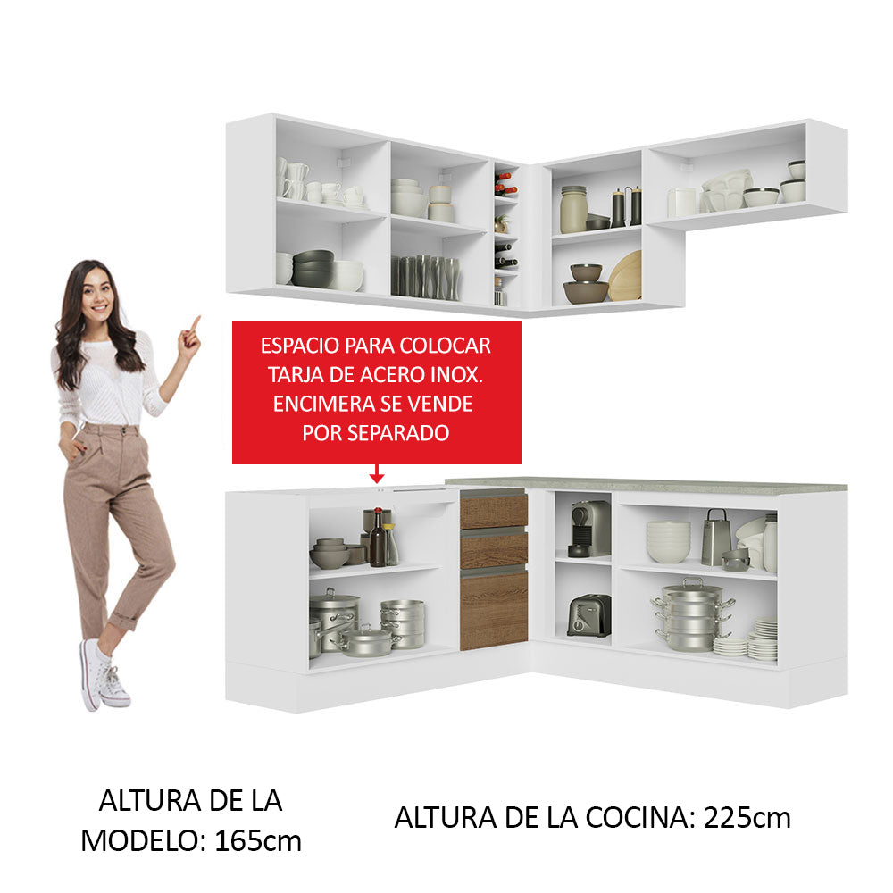 Cocina Integral de Esquina Glamy 3.50 m Blanco/Marrón 03