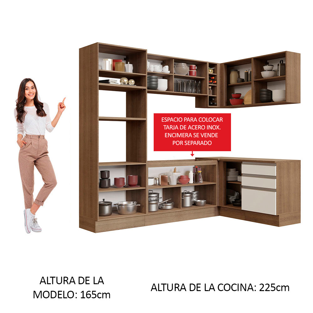 Cocina Integral de Esquina Glamy 4.00 m Marrón/Blanco 02