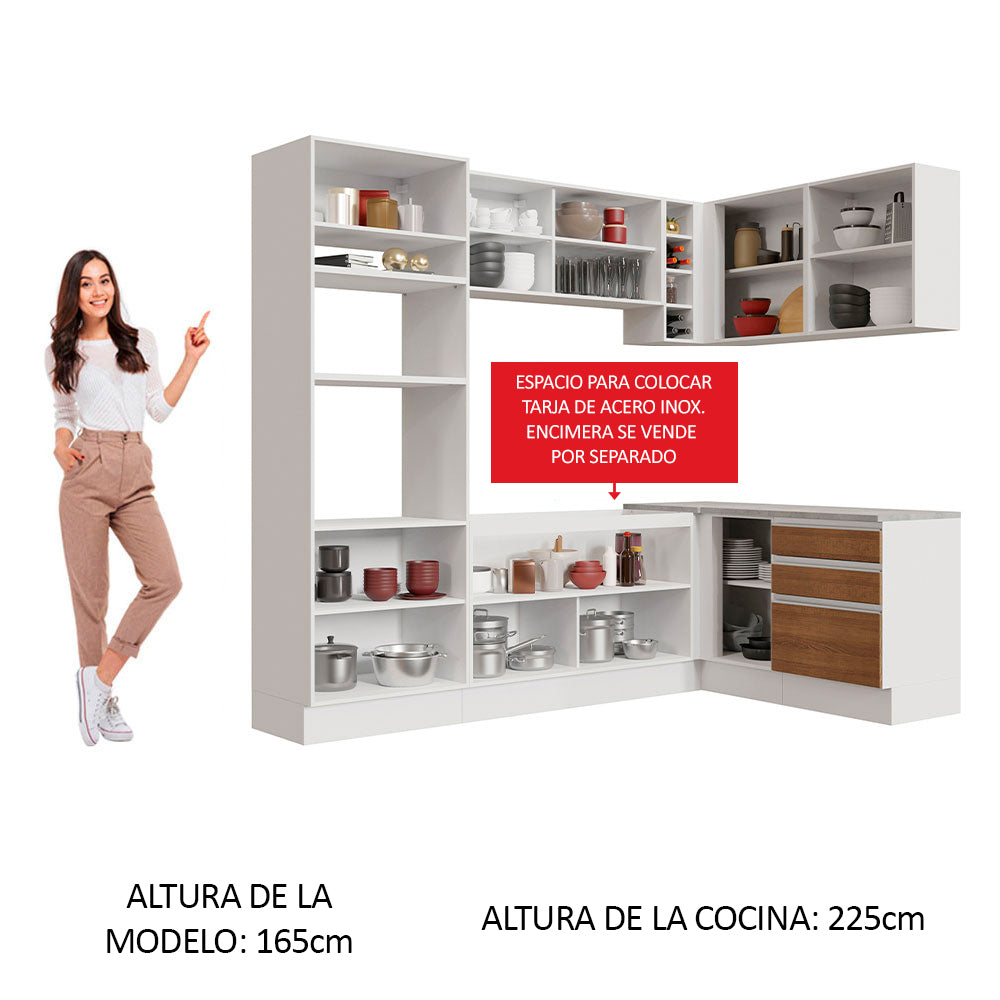 Cocina Integral de Esquina Glamy 4.00 m Blanco/Marrón 02