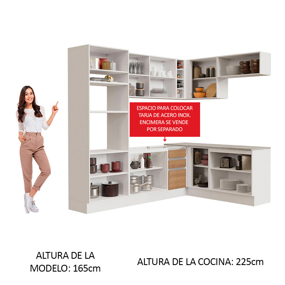 Cocina Integral de Esquina Glamy 4.20 m Blanco/Marrón 01