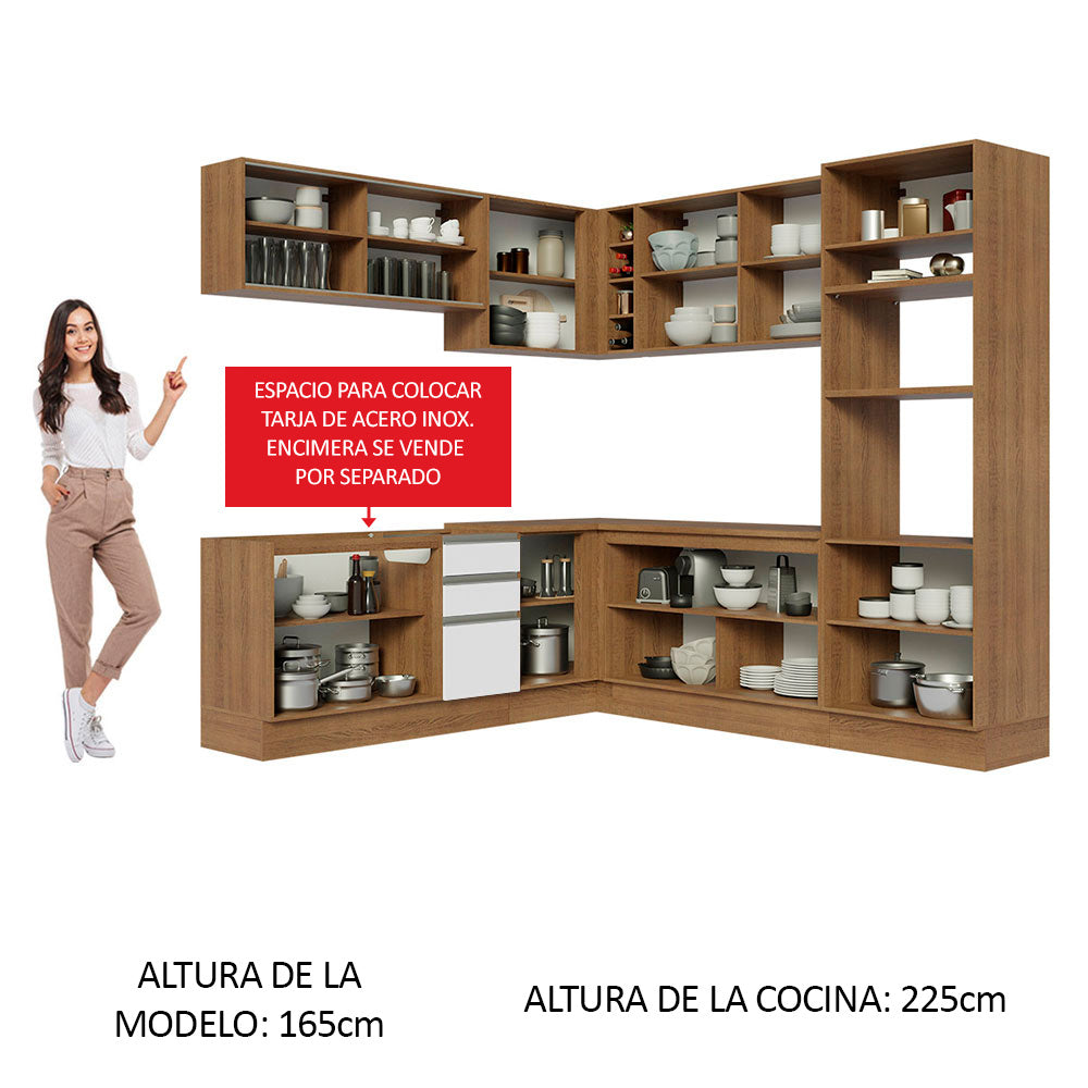 Cocina Integral de Esquina Glamy 4.60 m Marrón/Blanco 01