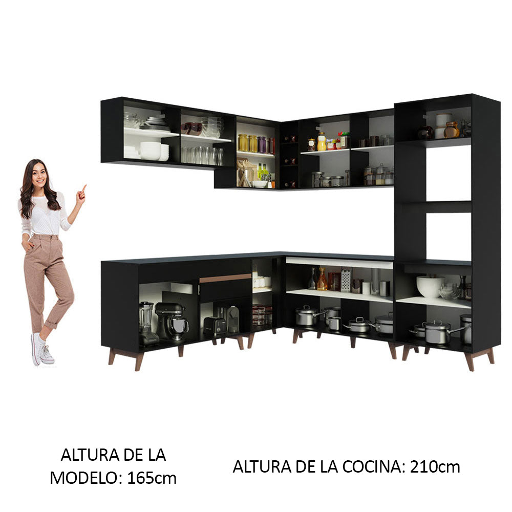 Cocina Integral de Esquina Reims 4.50 m con Encimera Negro 01