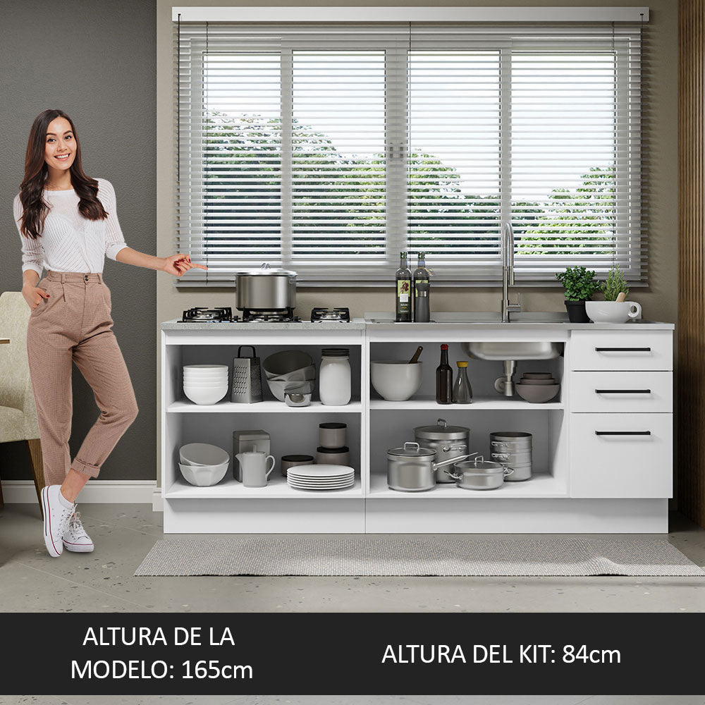 Kit 2 Muebles de Cocina Bajo Agata 2.00 Metros Blanco