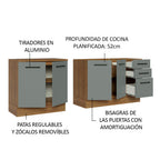 Kit 2 Muebles de Cocina Bajo Agata 2.00 Metros Marrón/Gris