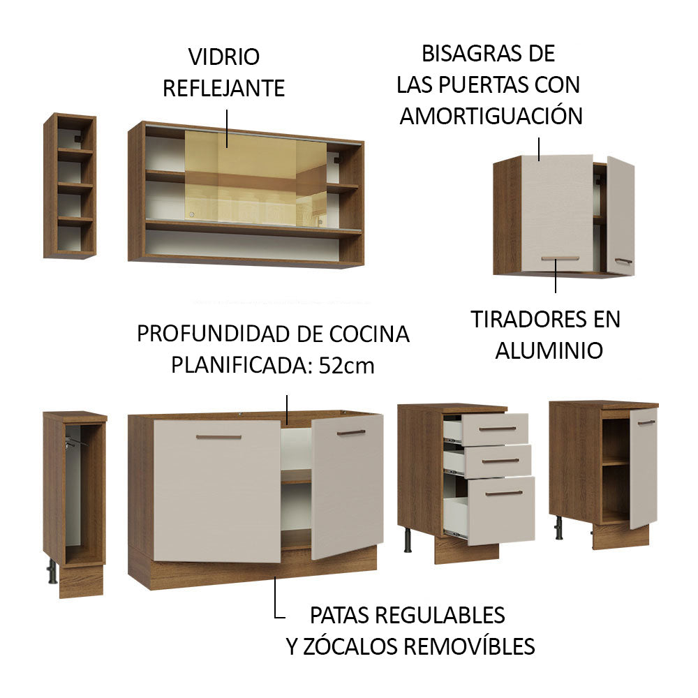 Cocina Integral Agata Thêmis 2.20 Metros Marrón/Crema