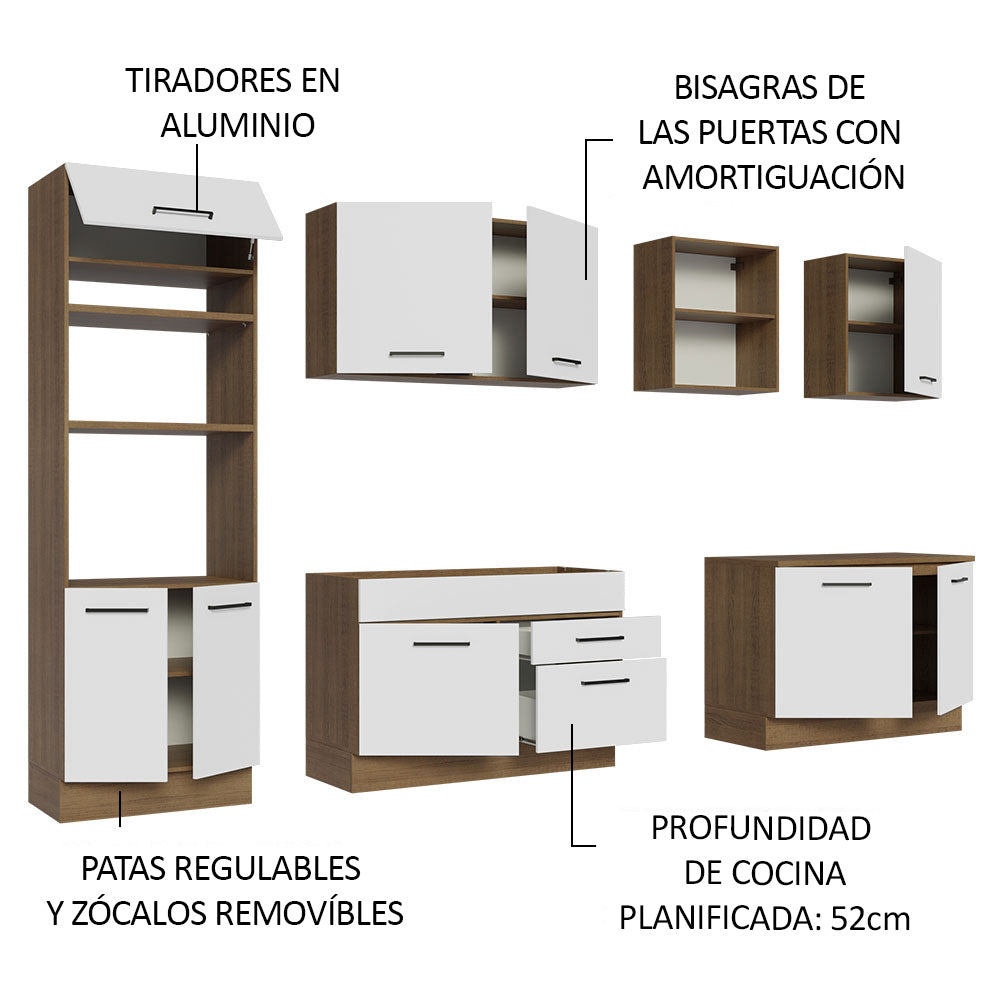 Cocina Integral Agata 3.10 Metros Marrón/Blanco 02