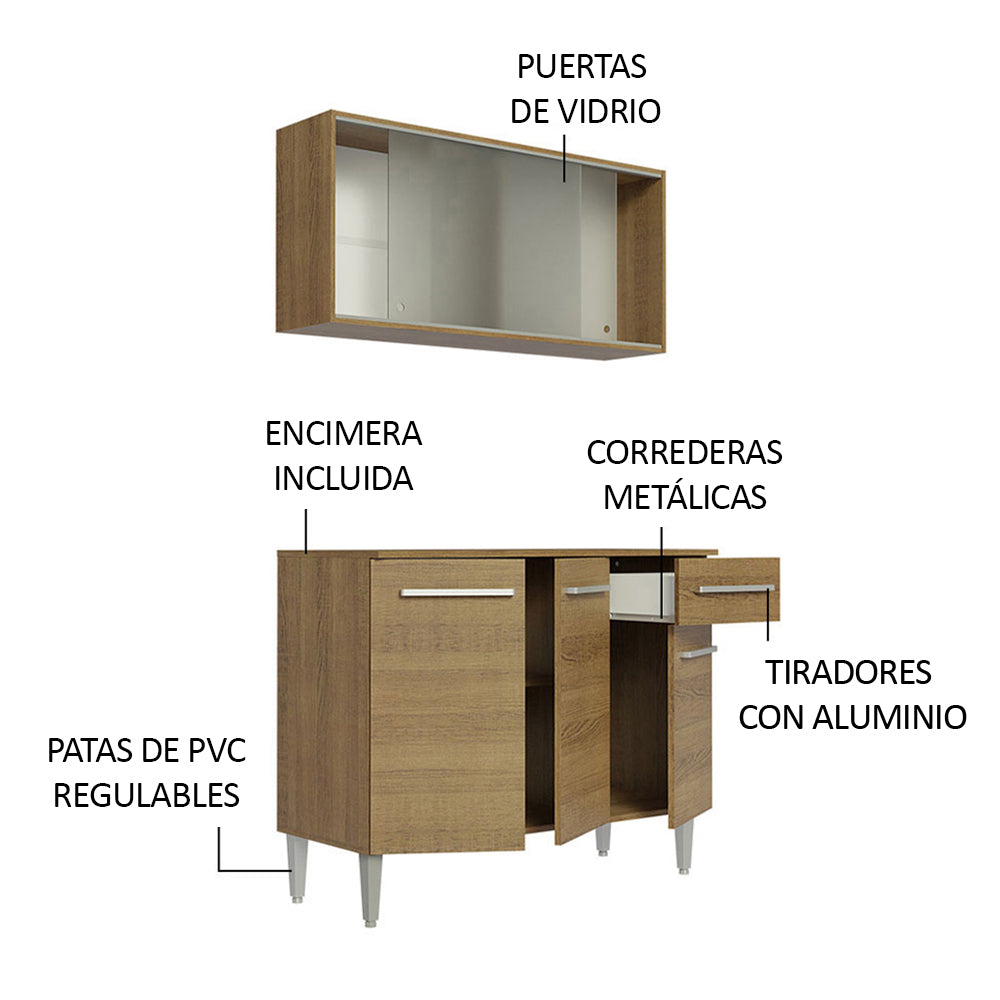 Cocina Integral Compacta Emilly 1.05 Metros Marrón